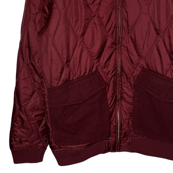 WESC Men’s Sixten Quilted Bomber Jacket Maroon Satin size Large - Picture 2 of 6